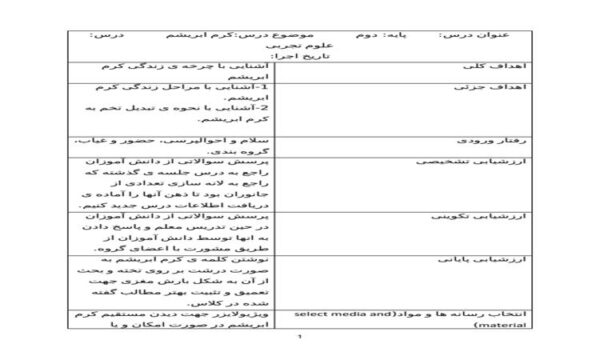 طرح درس کرم ابریشم علوم دوم ابتدایی