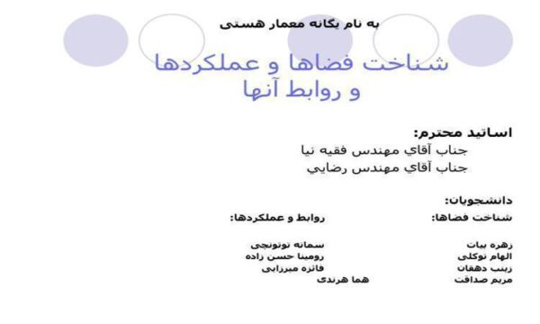 پاورپوینت شناخت فضاها و عملكردها و روابط آنها